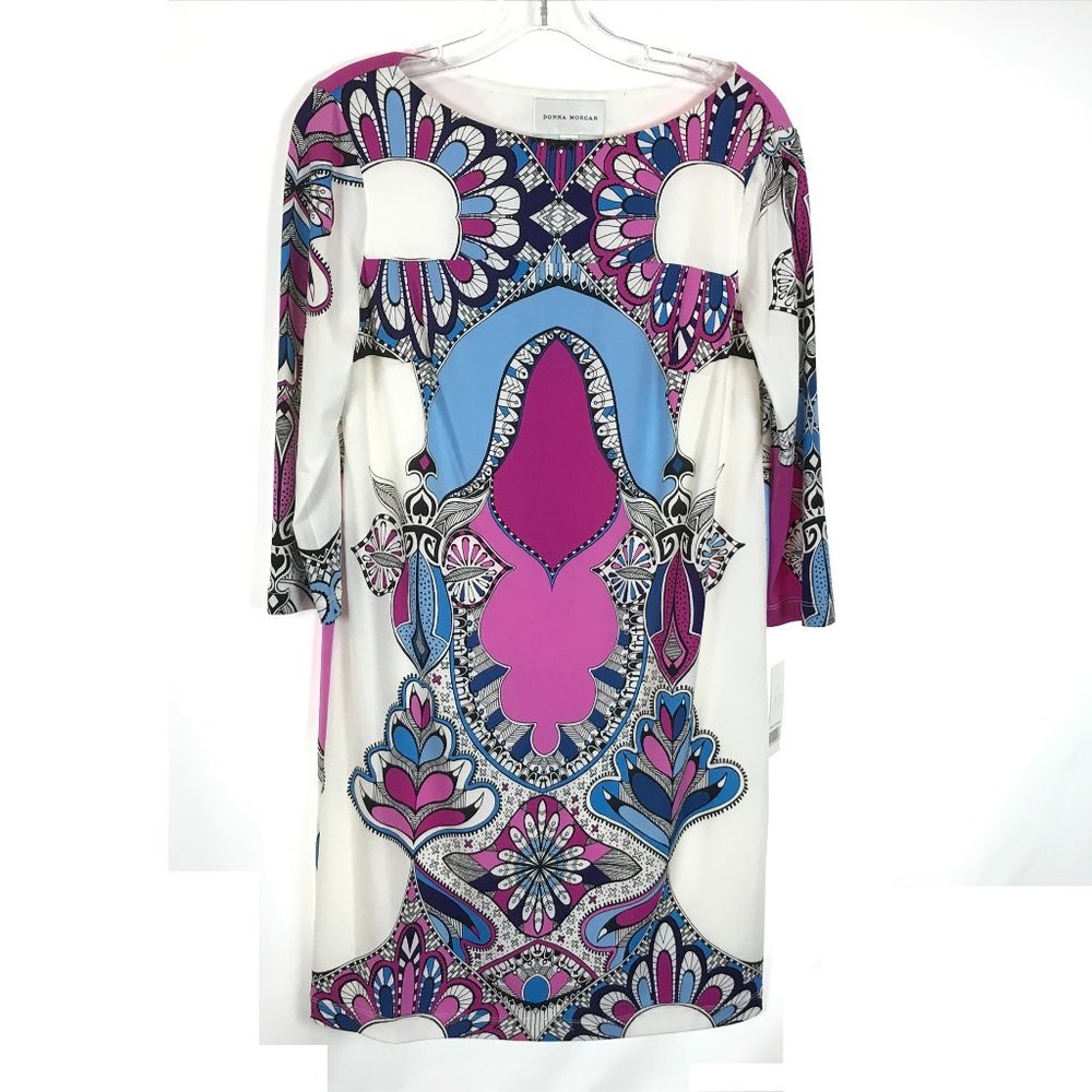 NWT Womens Size 10 Donna Morgan Multicolor Retro 60s Mod Stretch Sheath Dress